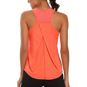 Women Orange Racerback Tank Tops Mesh Yoga Shirts Athletic Running Sleeveless